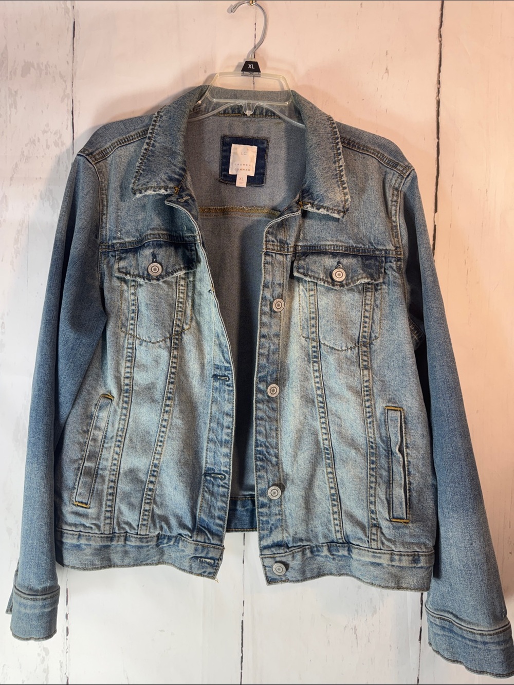 LC Lauren Conrad Light Blue Denim Jacket with metal buttons